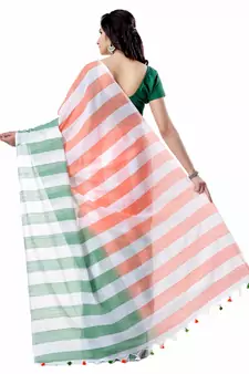 Multicolor hand woven pure cotton saree with blouse