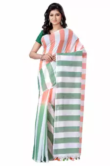 Multicolor hand woven pure cotton saree with blouse