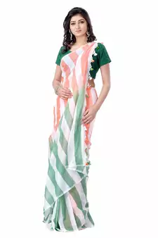 Multicolor hand woven pure cotton saree with blouse