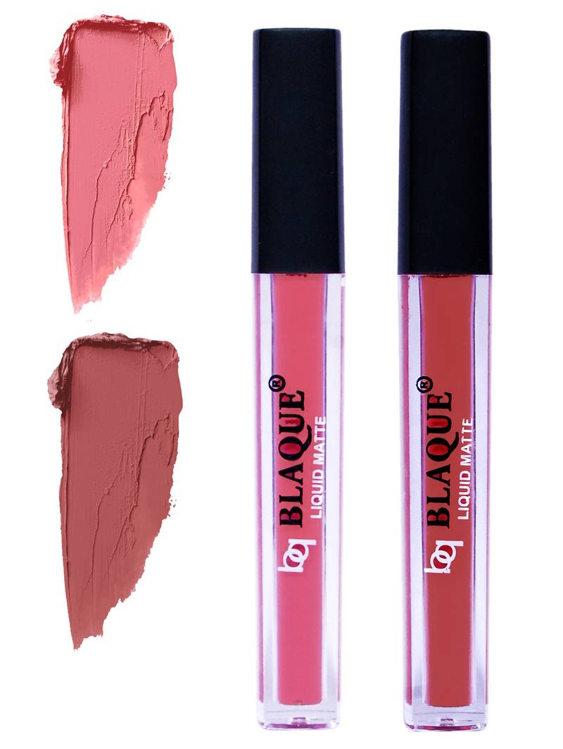 4ml Each 2 Combo Matte Liquid Lipstick, Long Lasting Coral Peach & Brown by bq BLAQUE