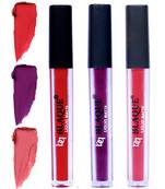 4ml Each 3 Combo Matte Liquid Lipstick, Long Lasting  Red, Purple Affair, Pinkish Peach by bq BLAQUE