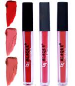 4ml Each 3 Combo Matte Liquid Lipstick, Long Lasting  Red, Pinkish Peach, Dark Coral by bq BLAQUE