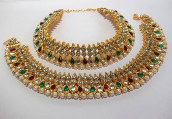 Mullti Color Anklet with white stone and Kundan 1