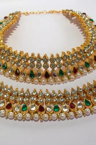 Mullti Color Anklet with white stone and Kundan