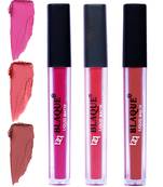 4ml Each 3 Combo Matte Liquid Lipstick, Long Lasting Pink, Pinkish Peach, Brown by bq BLAQUE