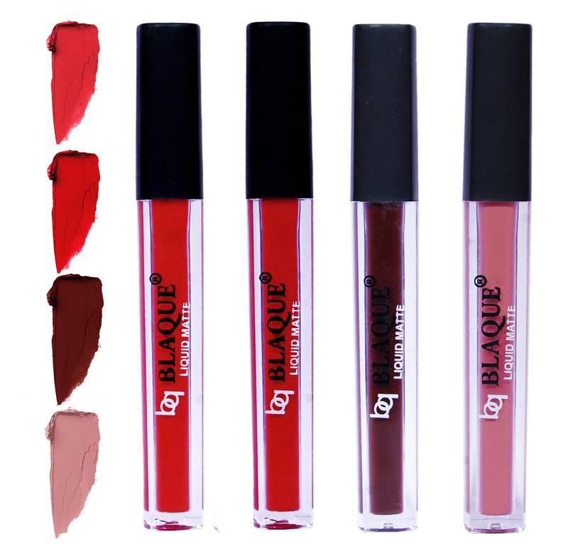 4ml Each 4 Combo Matte Liquid Lipstick, Long Lasting  red, Chocolate Mood, Light Nude Brown by bq BLAQUE