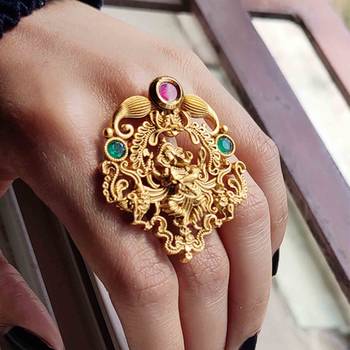 Gold Plated Antique Temple Ganesh Ring 1