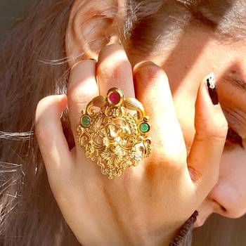 Gold Plated Antique Temple Ganesh Ring 3