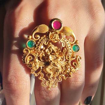 Gold Plated Antique Temple Ganesh Ring 4