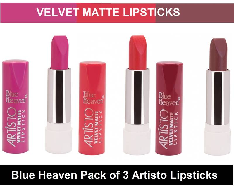 4.2 gm each Combo of 3 Artisto Matte Lipstick By Blue Heaven (Pink,Orange,Mauve)