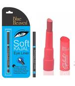 Soft Black Kajal Eyeliner and Splash Lipsticks Combo By  Blue Heaven  (Shade 305)