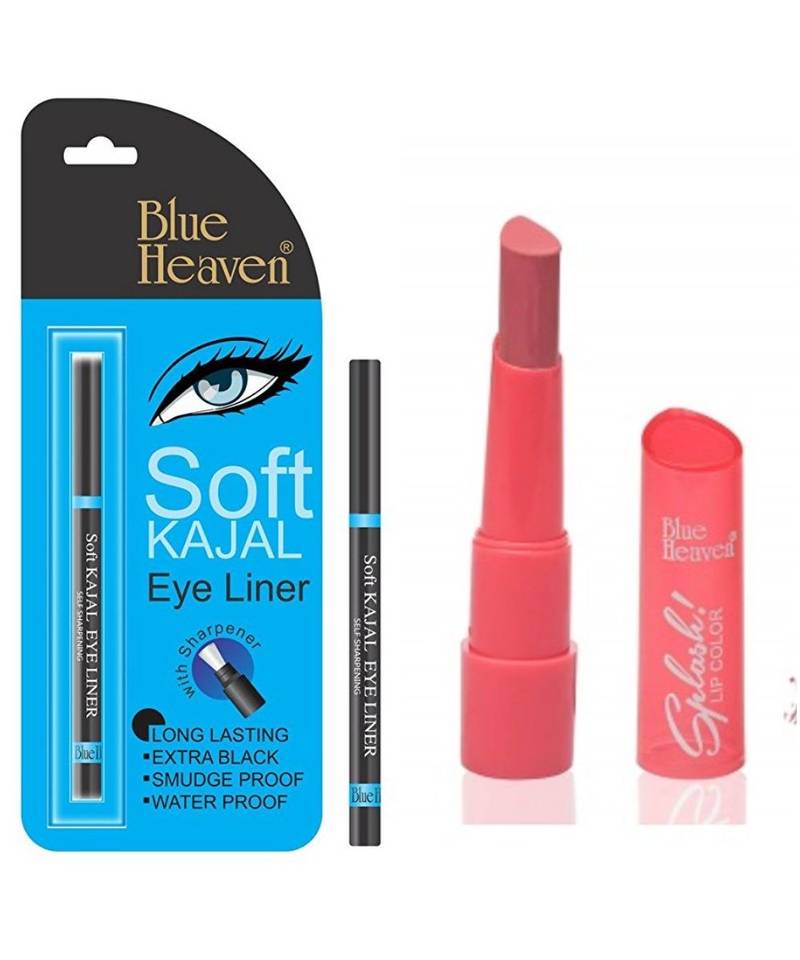 Soft Black Kajal Eyeliner and Splash Lipsticks Combo By  Blue Heaven  (Shade 305)