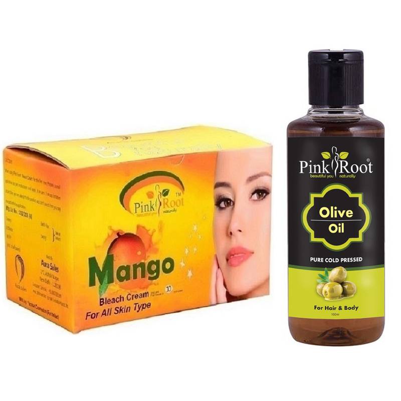 250gm Mango Bleach Cream With 100ml Olive Hair Oil By Pink Root
