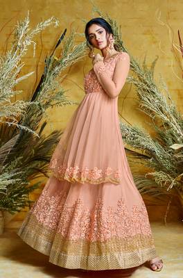 Peach embroidered georgette salwar 2