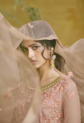 Peach embroidered georgette salwar 3