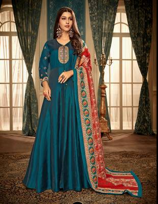 Blue embroidered georgette salwar 1