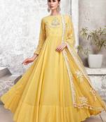 Yellow embroidered silk salwar
