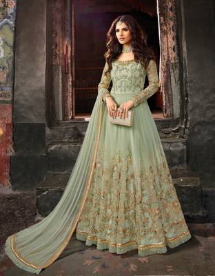 Green embroidered net salwar 2