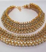 Golden White stone and kundan 3 line anklet 
