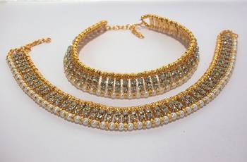 Pearl And Golden Ball White stone anklet 1