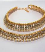 Pearl And Golden Ball White stone anklet