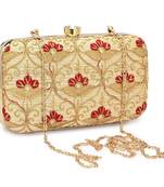 Embroidered Faux Silk Clutch Gold