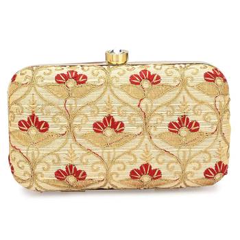 Embroidered Faux Silk Clutch Gold 2