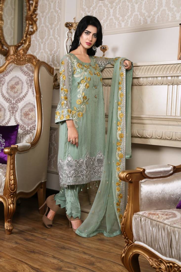 Green Embroidered Chiffon Salwar