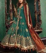 Dark-Green Embroidered Net Salwar