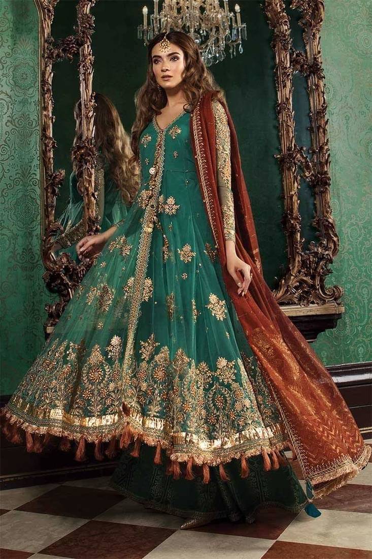 Dark-Green Embroidered Net Salwar