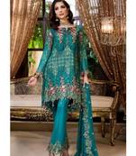 Turquoise Embroidered Chiffon Salwar