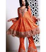 Orange Embroidered Chiffon Salwar