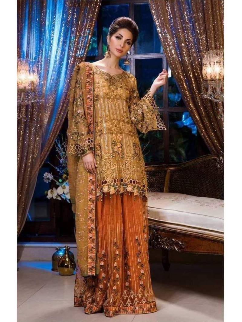 Gold Embroidered Chiffon Salwar