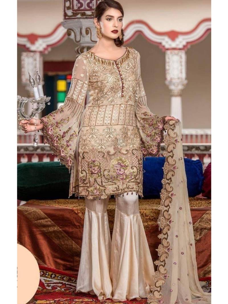 Beige Embroidered Chiffon Salwar