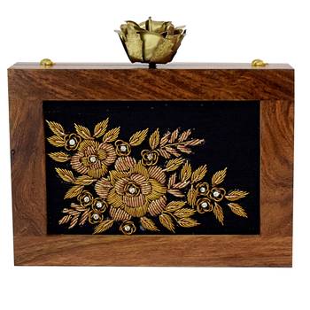 Brown, Black Clutch Wooden Embroidery Party 1