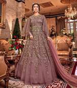 Dark Purple Resham Embroidery Net Salwar