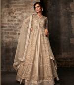 Beige Resham Embroidery Net Salwar