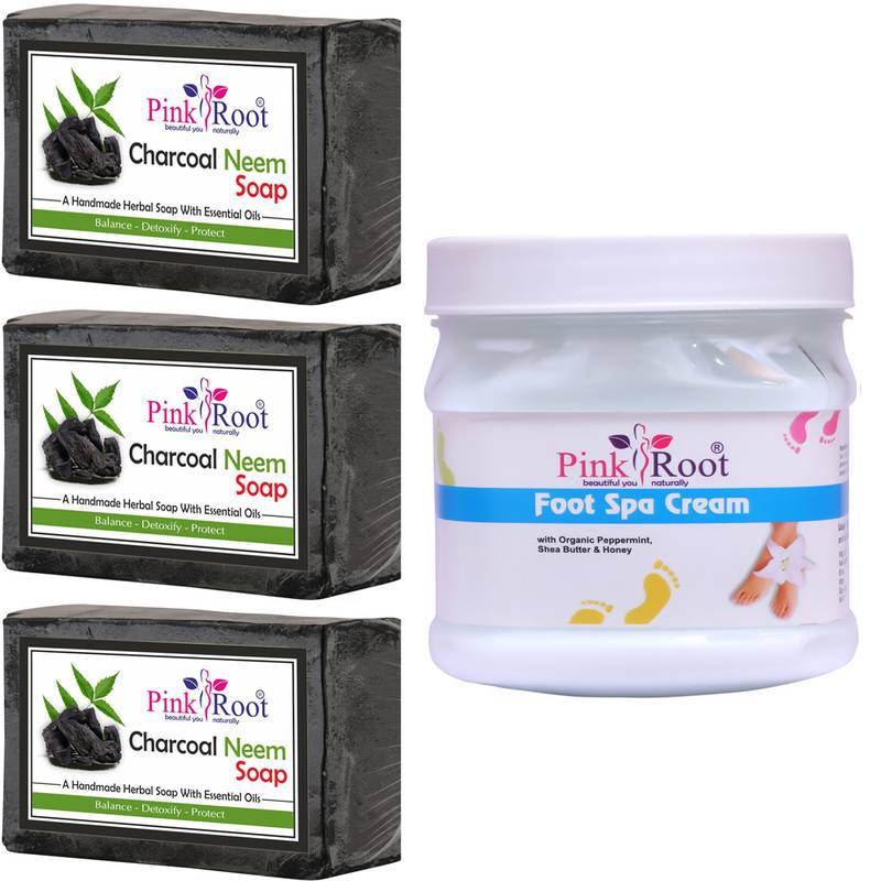 500gm Pack Of 3 Charcoal Soap  With Foot Spa cream By Pink Root