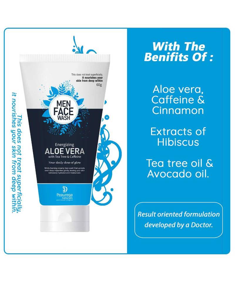 60gm Energizing Men Aloe vera Face wash with Tea tree and Caffeine