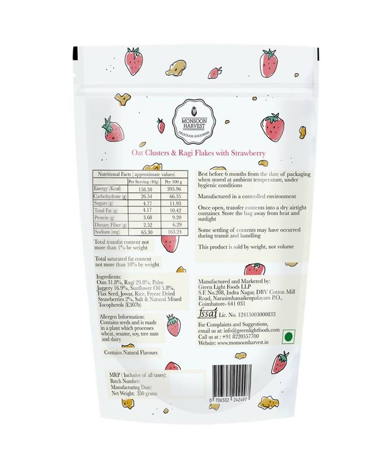 350gm Oat Clusters & Ragi Flakes with Strawberry Monsoon Harvest