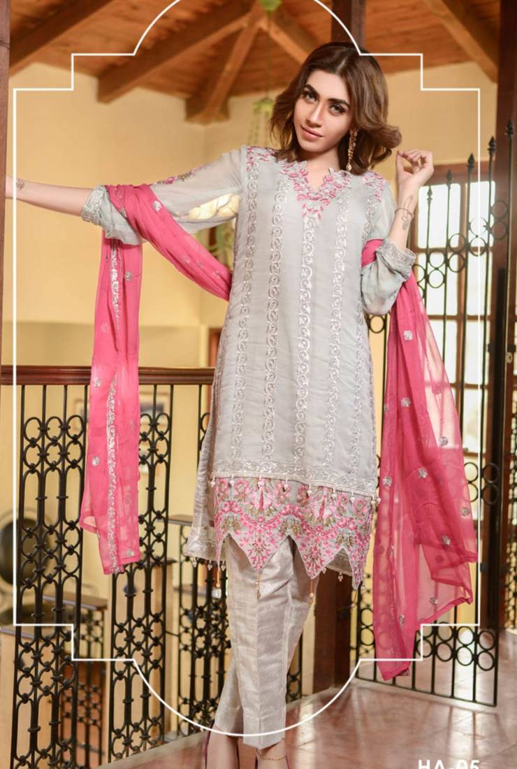 Cream Embroidered Chiffon Salwar