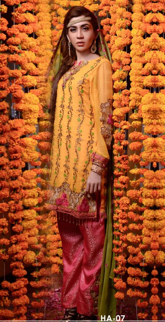 Yellow Embroidered Chiffon Salwar