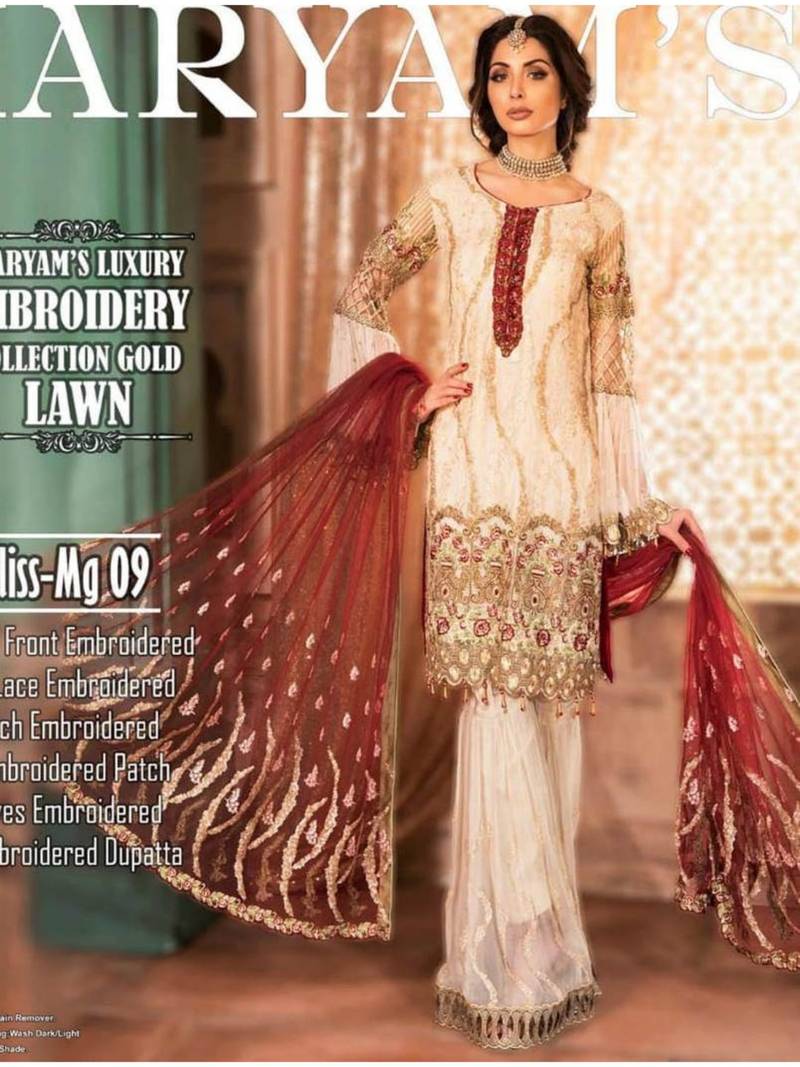 Cream Embroidered Chiffon Salwar