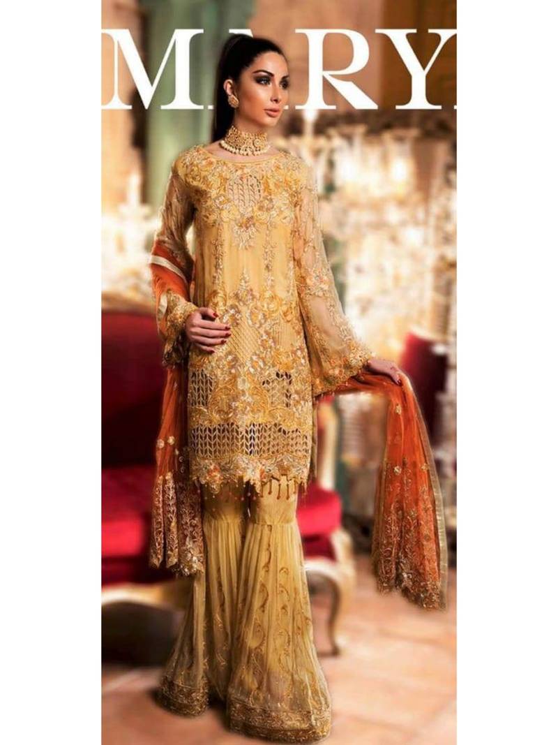 Gold Embroidered Chiffon Salwar