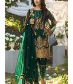 Dark-Green Embroidered Chiffon Salwar