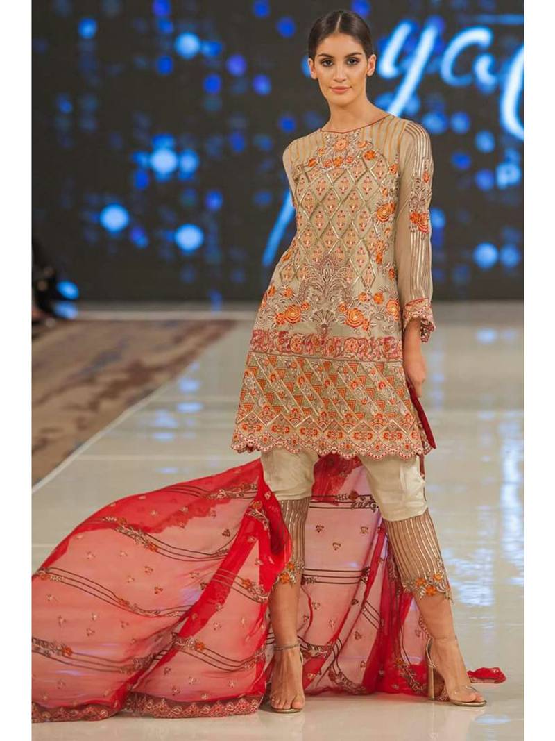 Beige Embroidered Chiffon Salwar