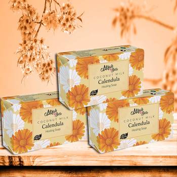 375 Gm Organic Coconut Milk, Calendula Healing Soap Bar (Pack of 3) 1