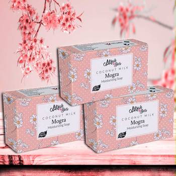 375 Gm Organic Coconut Milk, Mogra Moisturising Soap Bar (Pack of 3) 1