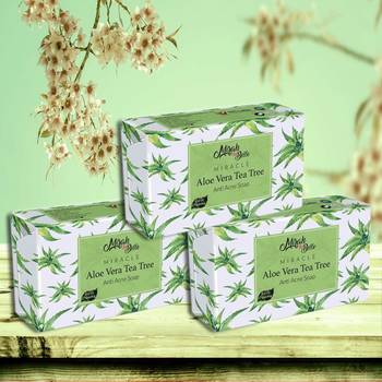 375 Gm Organic Aloe Vera Tea Tree Anti Acne Soap Bar (Pack of 3) 1