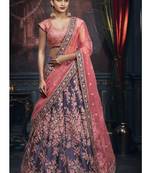 Blue Embroidered Silk Semi Stitched Lehenga